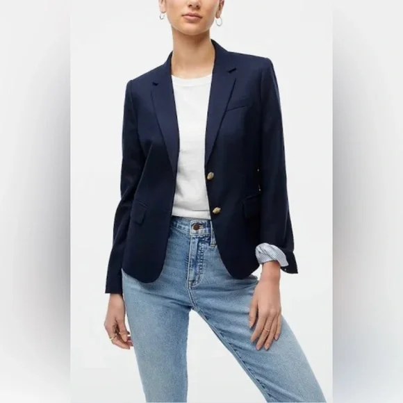 Blazer J.CREW Schoolboy En Laine - Bleu Marine, Boutons Dorés, Taille 0 - Occasion Très Bon état, Doublé